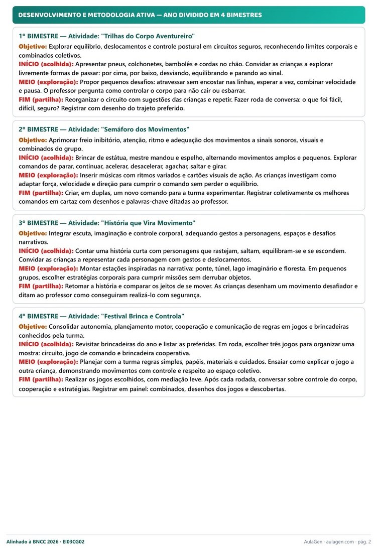 Combo Educação Infantil - Planos Anuais e Bimestrais — página interna