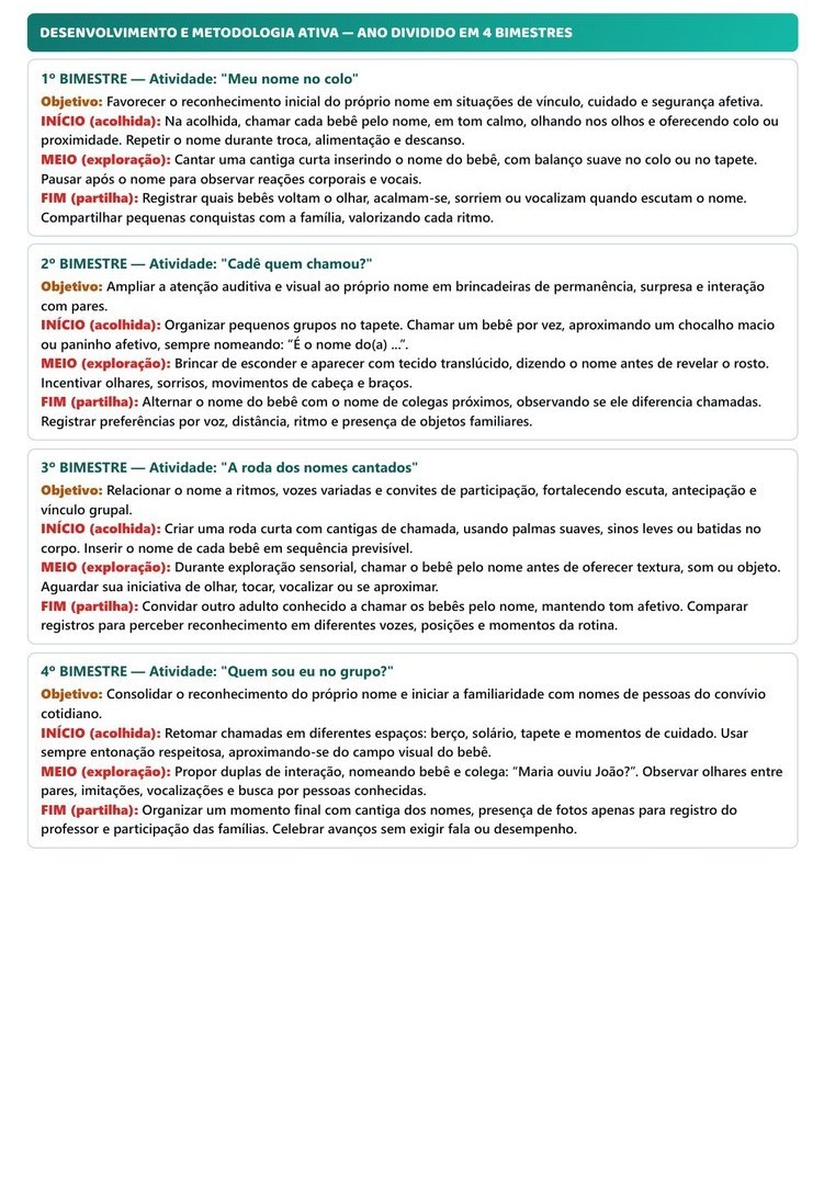 Planos de Aula Anuais - Berçário — página interna