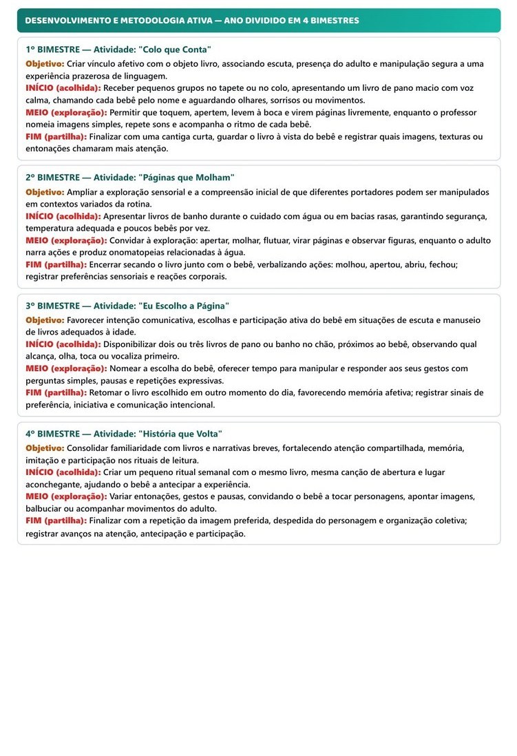 Planos de Aula Anuais - Berçário — página interna