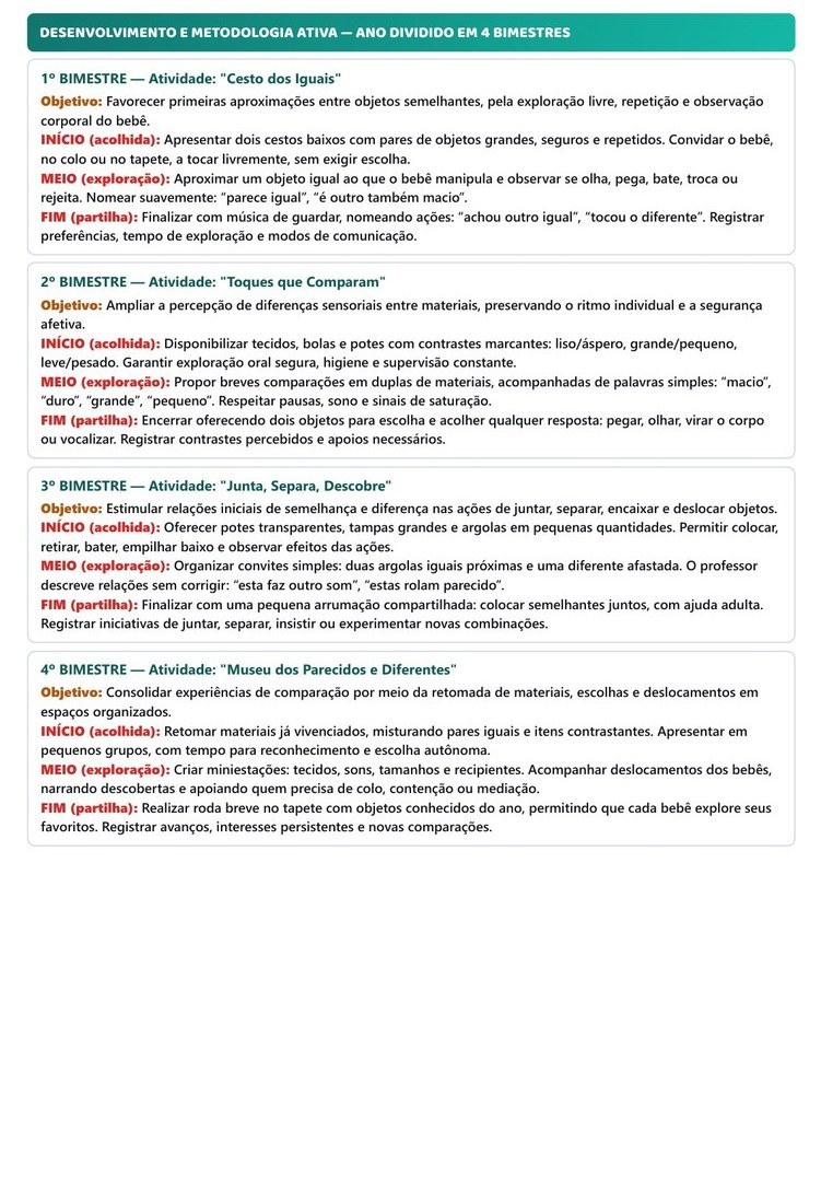 Planos de Aula Anuais - Berçário — página interna