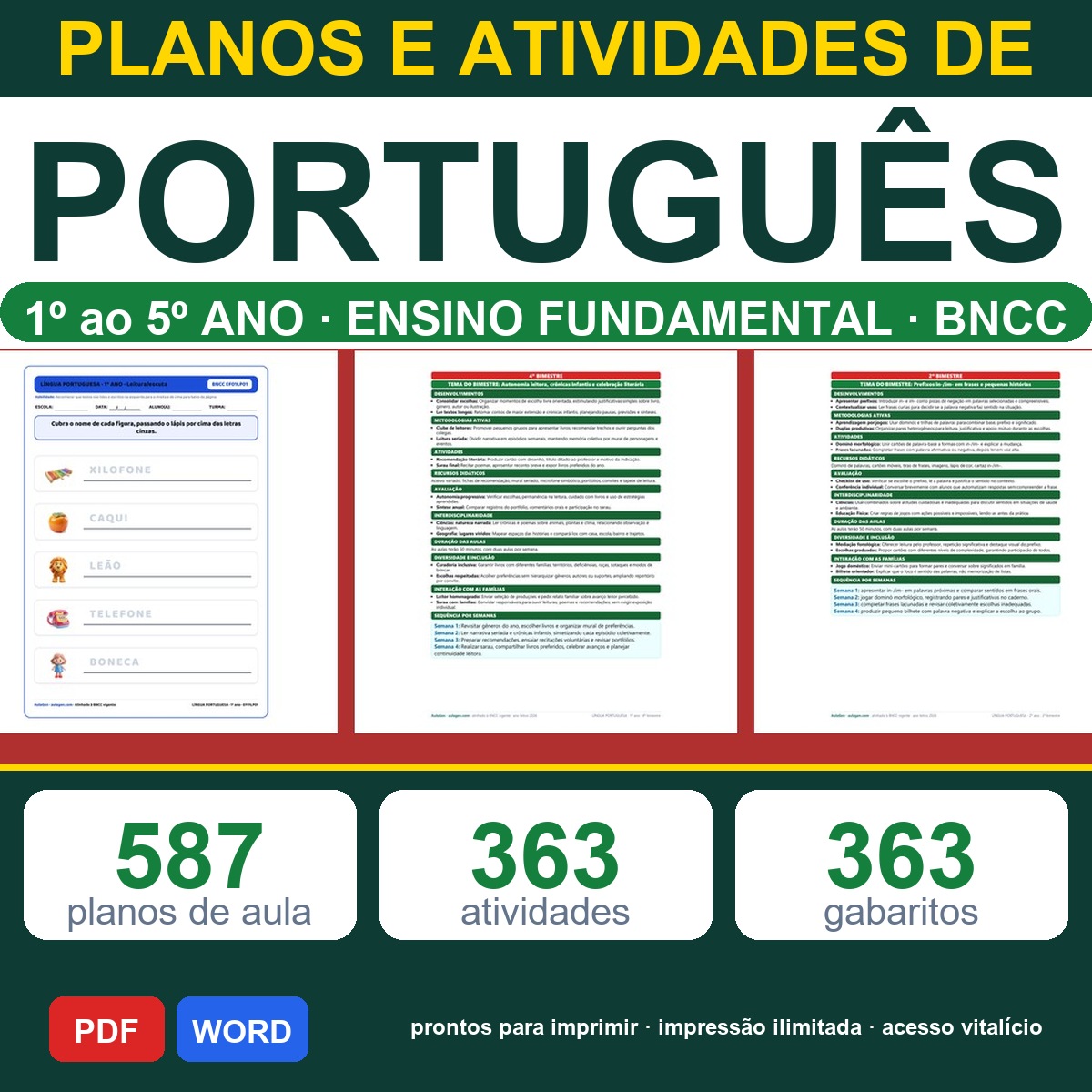 Planos e Atividades de Português 1º-5º ano