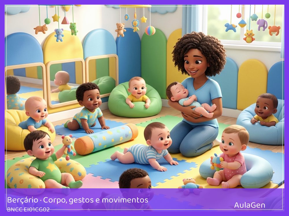 Plano de aula de Corpo, gestos e movimentos para Berçário — Alcançando o móbile baixo (BNCC EI01CG02) | AulaGen