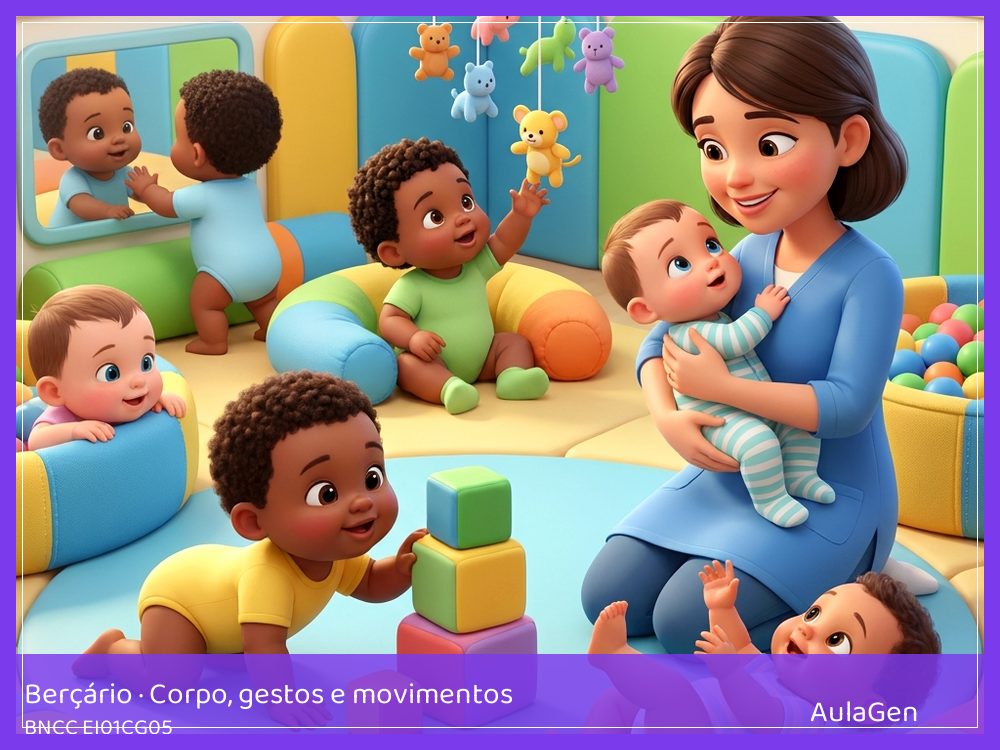 Plano de aula de Corpo, gestos e movimentos para Berçário — Argolas: pegar, passar, soltar (BNCC EI01CG05) | AulaGen