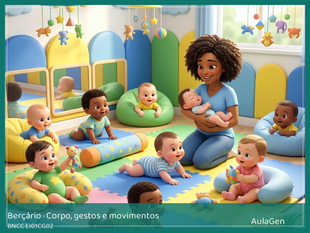 Plano de aula de Corpo, gestos e movimentos para Berçário — Caminho de almofadas (BNCC EI01CG02) | AulaGen