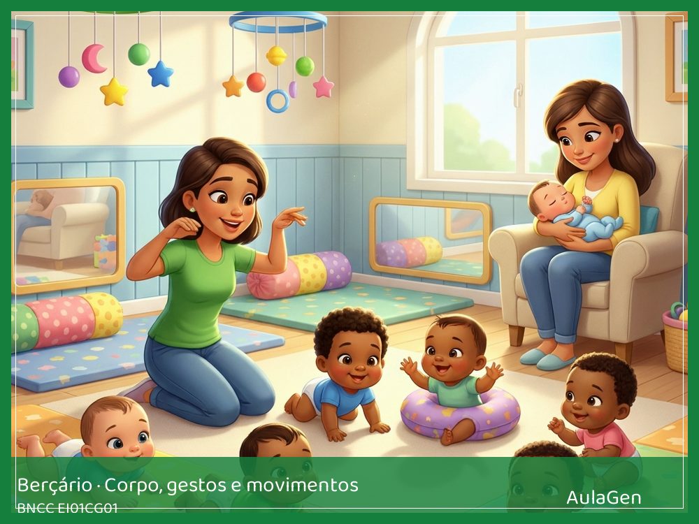 Plano de aula de Corpo, gestos e movimentos para Berçário — Careta no espelho (BNCC EI01CG01) | AulaGen