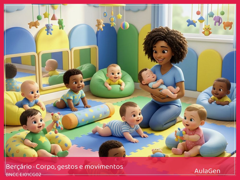 Plano de aula de Corpo, gestos e movimentos para Berçário — Rolando até o tecido (BNCC EI01CG02) | AulaGen