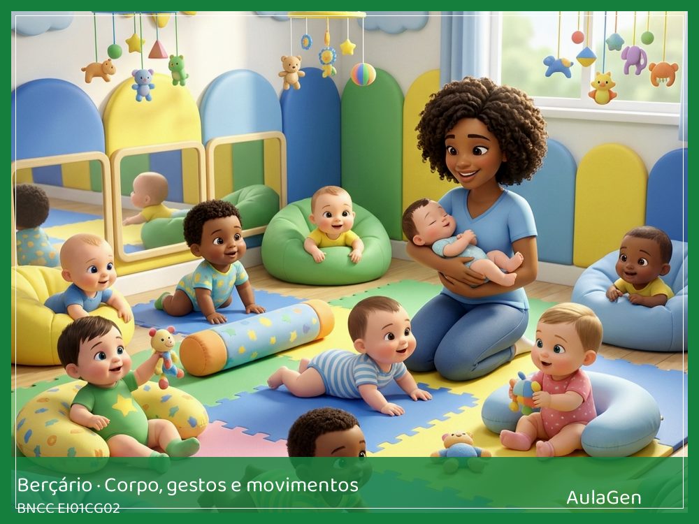 Plano de aula de Corpo, gestos e movimentos para Berçário — Rolar para alcançar (BNCC EI01CG02) | AulaGen