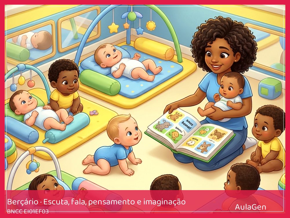 Plano de aula de Escuta, fala, pensamento e imaginação para Berçário — Ba, ma, pa no colo (BNCC EI01EF03) | AulaGen