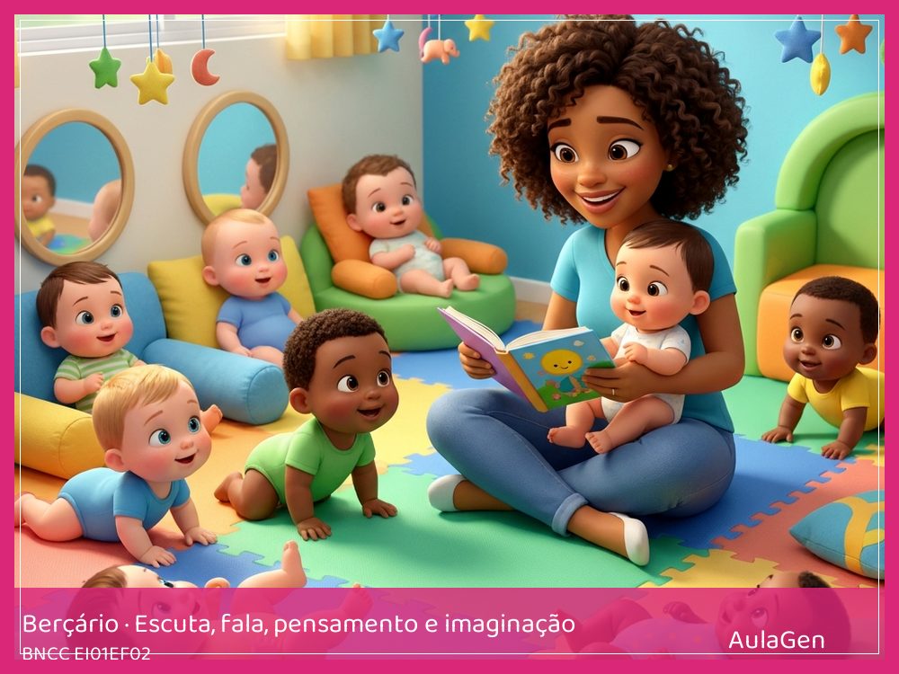 Plano de aula de Escuta, fala, pensamento e imaginação para Berçário — História no colo macio (BNCC EI01EF02) | AulaGen