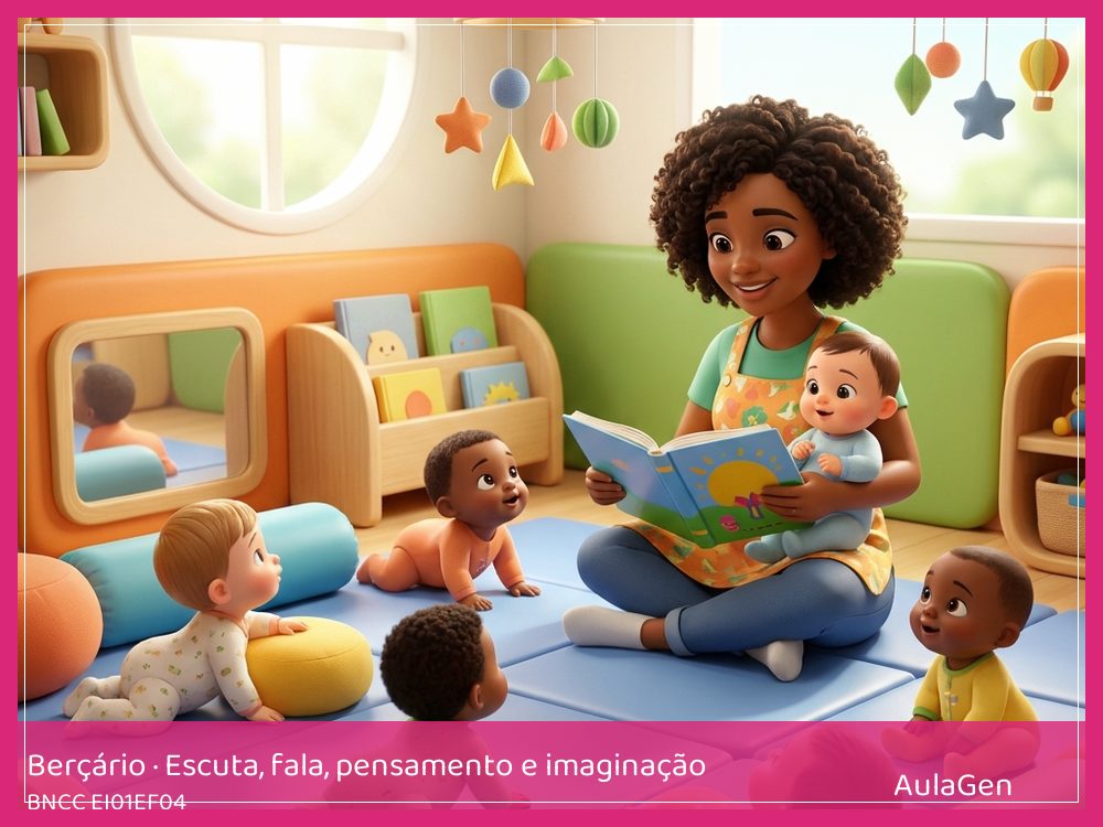 Plano de aula de Escuta, fala, pensamento e imaginação para Berçário — Imagem que vira palavra (BNCC EI01EF04) | AulaGen