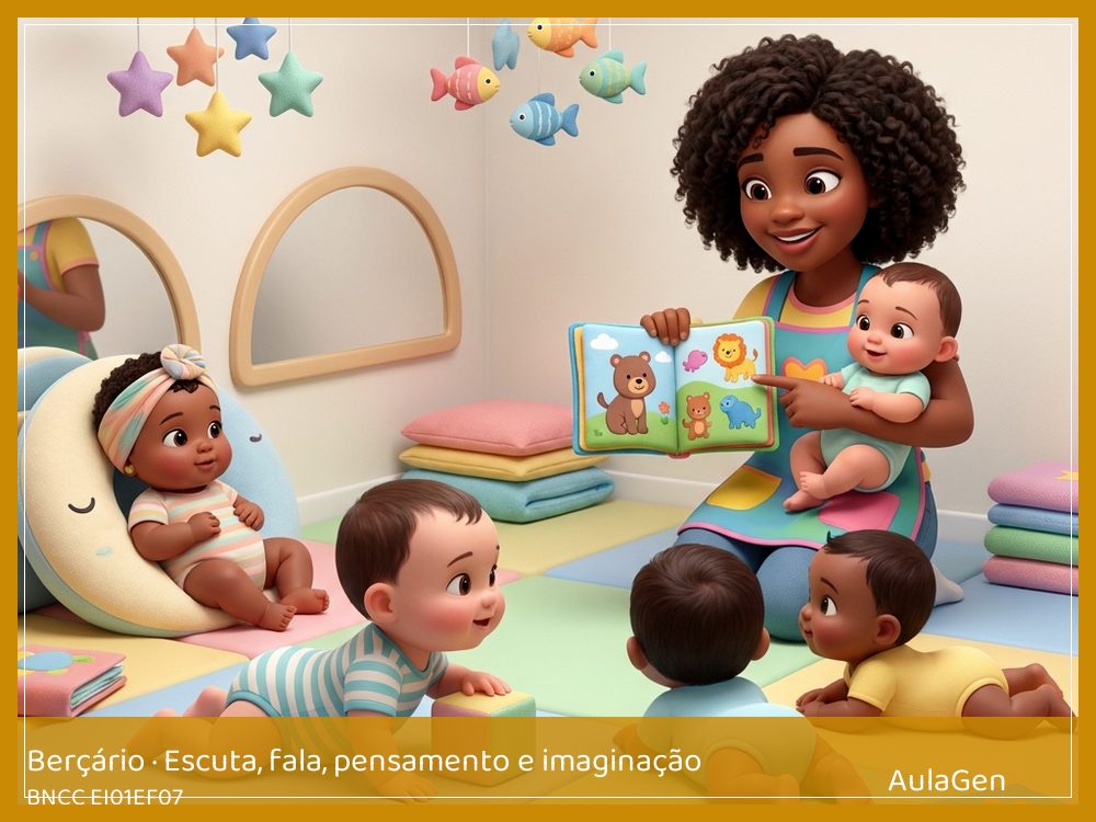 Plano de aula de Escuta, fala, pensamento e imaginação para Berçário — Livro de banho para morder e virar (BNCC EI01EF07) | AulaGen