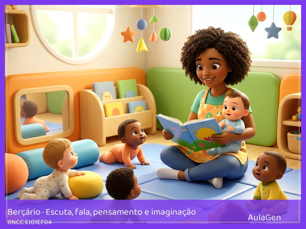 Plano de aula de Escuta, fala, pensamento e imaginação para Berçário — Olhar imagens grandes (BNCC EI01EF04) | AulaGen