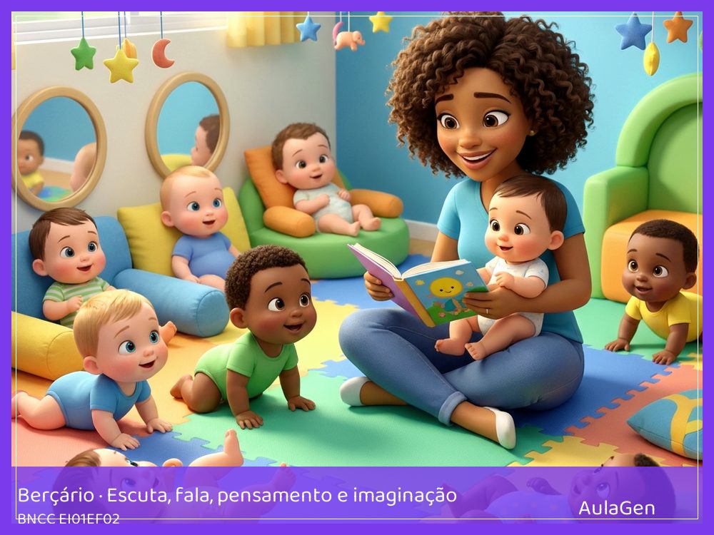 Plano de aula de Escuta, fala, pensamento e imaginação para Berçário — Poema no aconchego (BNCC EI01EF02) | AulaGen