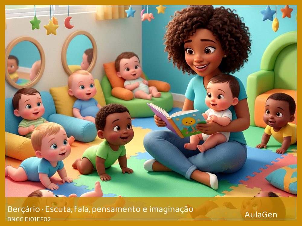 Plano de aula de Escuta, fala, pensamento e imaginação para Berçário — Poema no colo com balanço (BNCC EI01EF02) | AulaGen