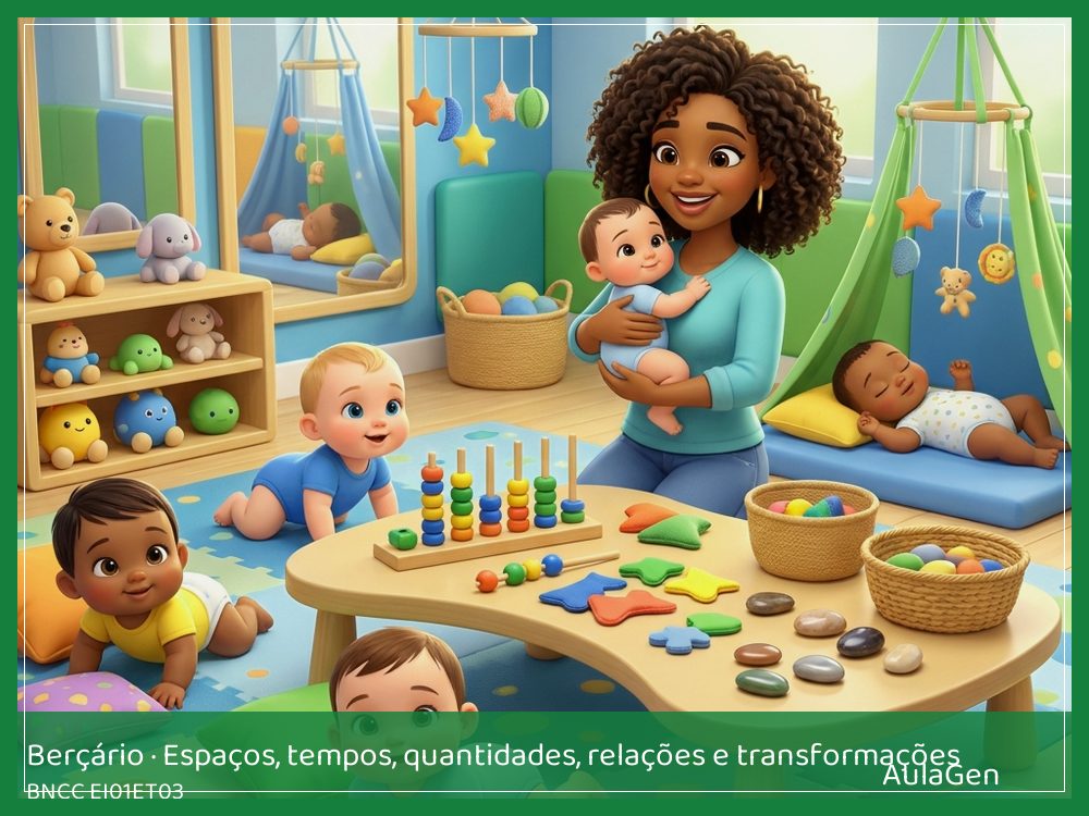 Plano de aula de Espaços, tempos, quantidades, relações e transformações para Berçário — Cantinhos seguros (BNCC EI01ET03) | AulaGen