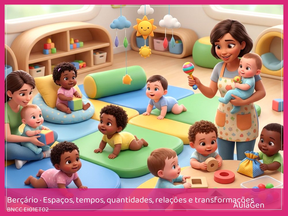 Plano de aula de Espaços, tempos, quantidades, relações e transformações para Berçário — Fitas que aparecem (BNCC EI01ET02) | AulaGen