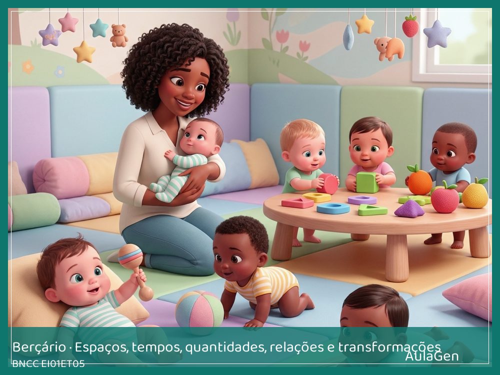 Plano de aula de Espaços, tempos, quantidades, relações e transformações para Berçário — Grande, pequeno, macio, duro (BNCC EI01ET05) | AulaGen