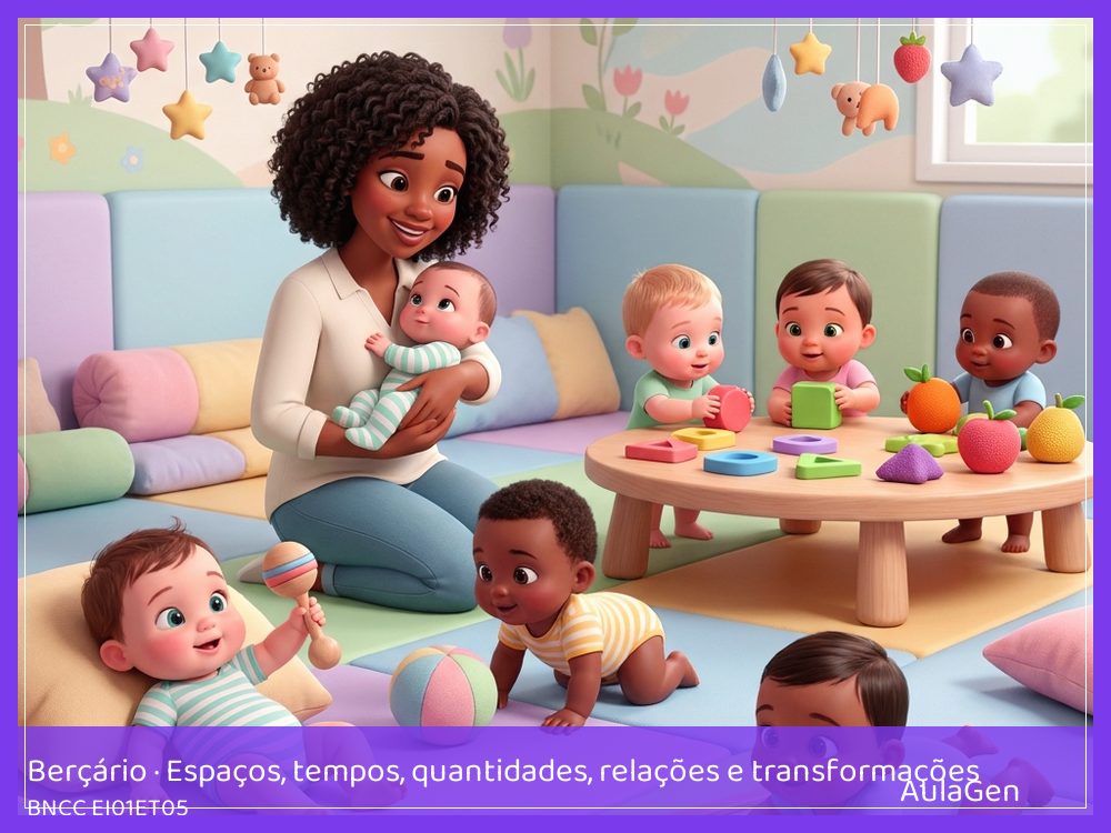 Plano de aula de Espaços, tempos, quantidades, relações e transformações para Berçário — Igual? Diferente? (BNCC EI01ET05) | AulaGen