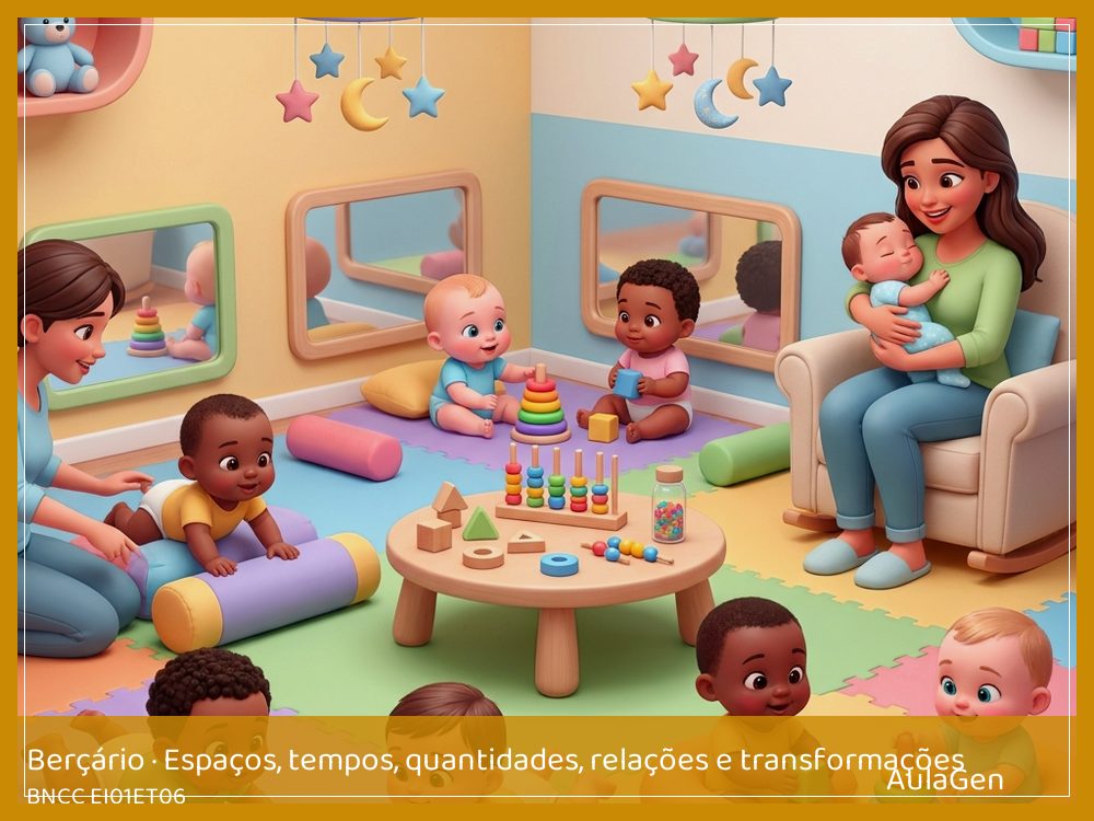 Plano de aula de Espaços, tempos, quantidades, relações e transformações para Berçário — Primeiro brincar, depois cuidar (BNCC EI01ET06) | AulaGen