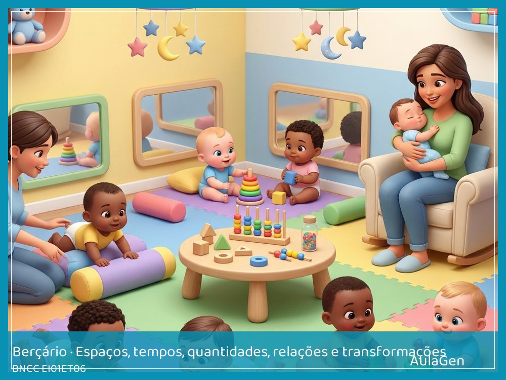 Plano de aula de Espaços, tempos, quantidades, relações e transformações para Berçário — Sons da rotina (BNCC EI01ET06) | AulaGen