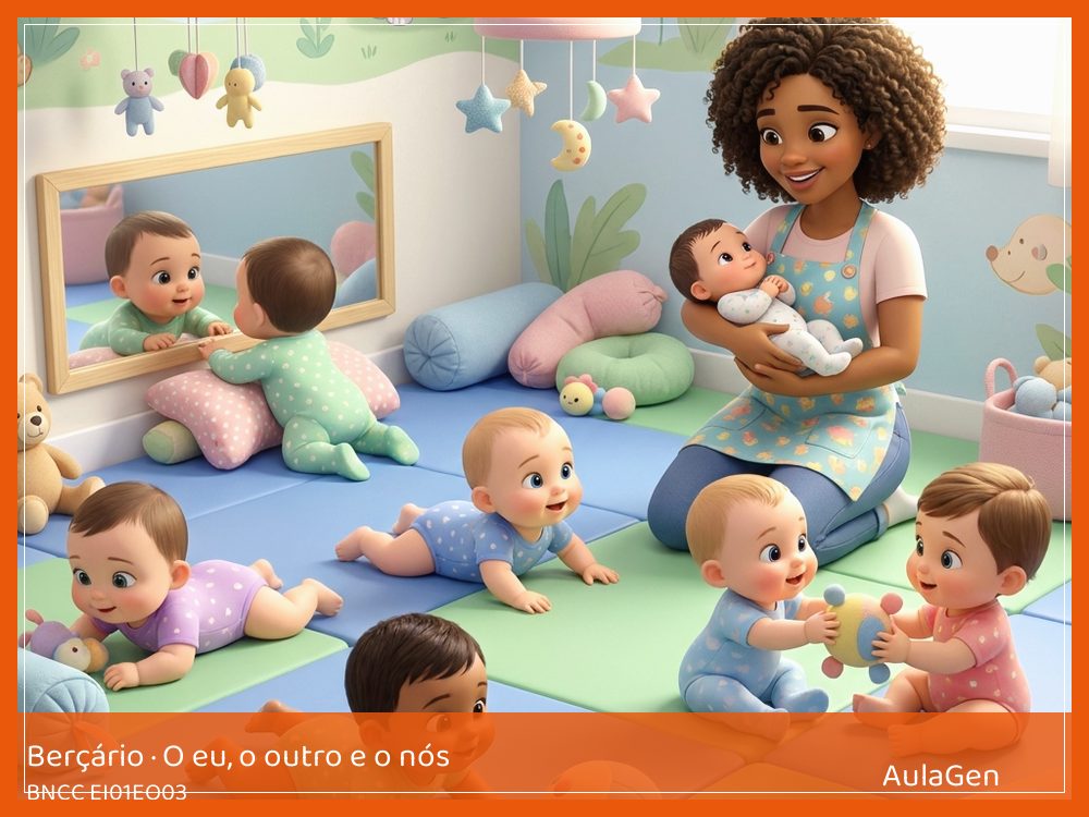 Plano de aula de O eu, o outro e o nós para Berçário — Brincar lado a lado no tapete (BNCC EI01EO03) | AulaGen