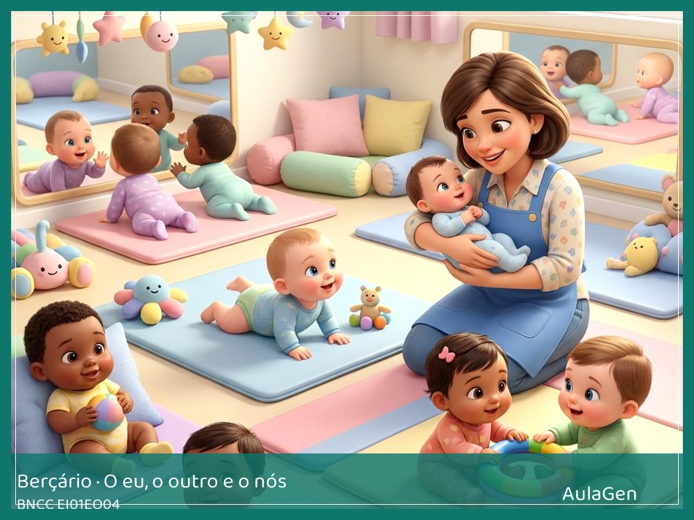 Plano de aula de O eu, o outro e o nós para Berçário — Quero, mostro, balbucio (BNCC EI01EO04) | AulaGen