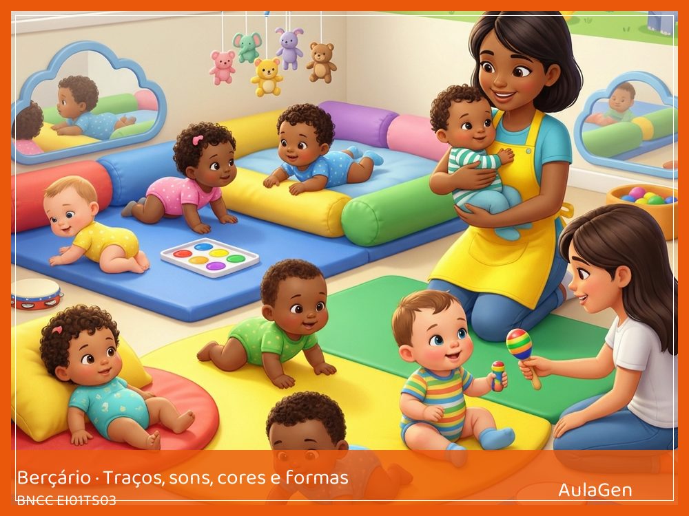 Plano de aula de Traços, sons, cores e formas para Berçário — Cestos de sons e texturas (BNCC EI01TS03) | AulaGen