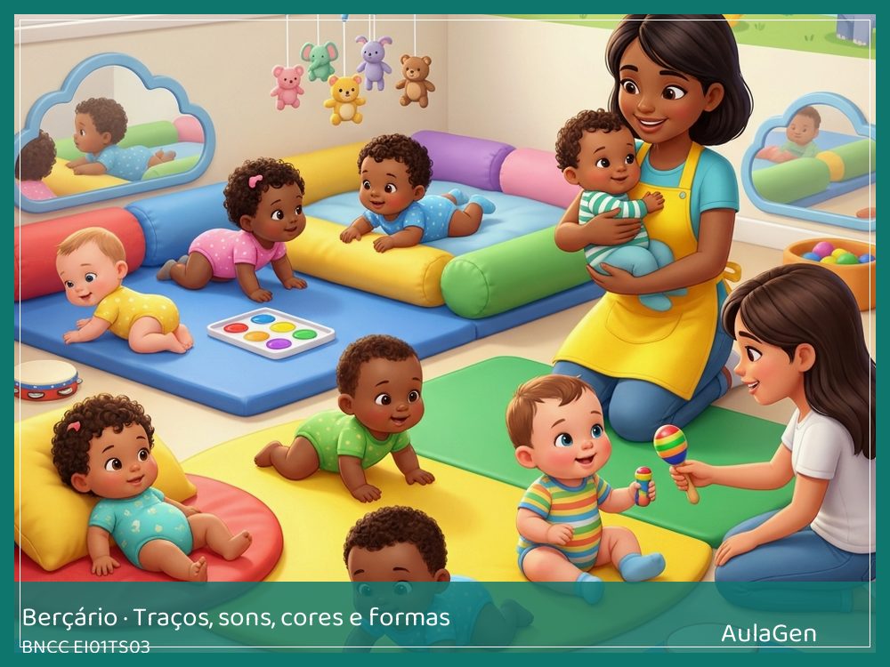 Plano de aula de Traços, sons, cores e formas para Berçário — Materiais que fazem som (BNCC EI01TS03) | AulaGen
