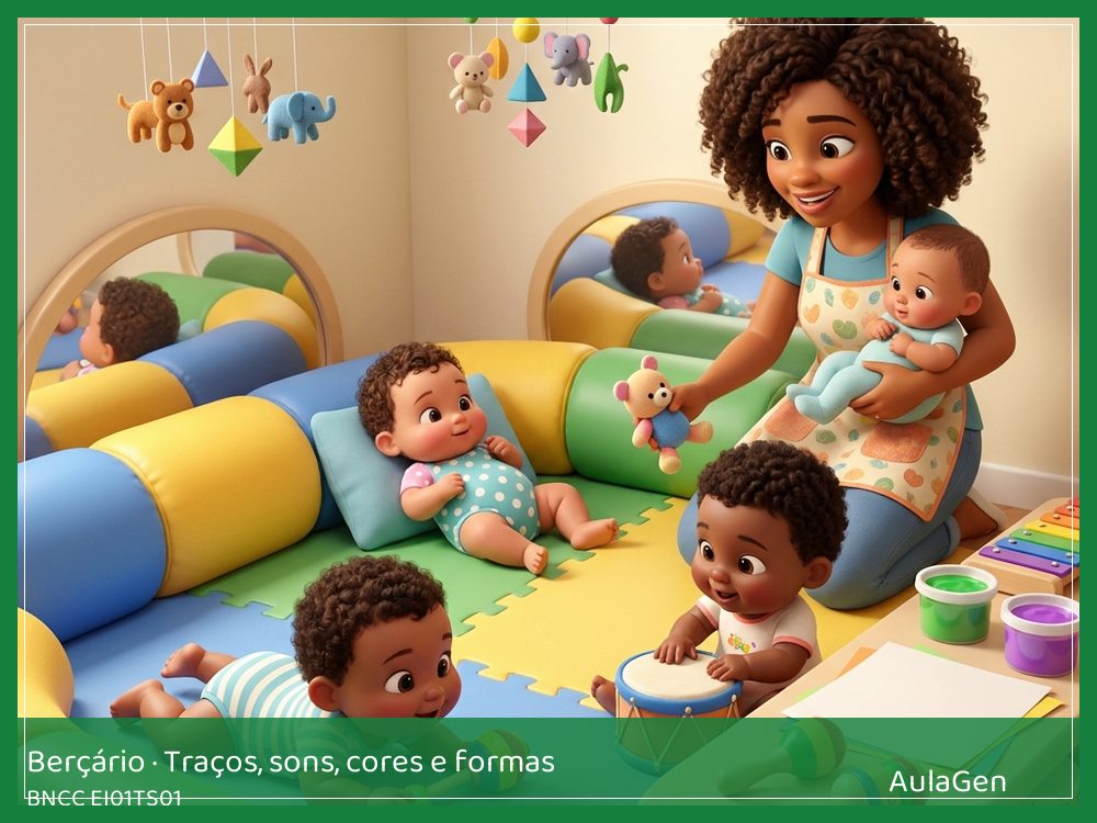 Plano de aula de Traços, sons, cores e formas para Berçário — Palmas e chocalhos suaves (BNCC EI01TS01) | AulaGen