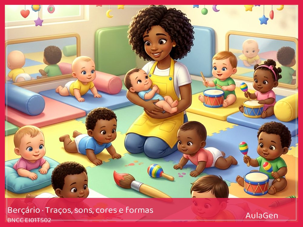 Plano de aula de Traços, sons, cores e formas para Berçário — Risco com giz grosso (BNCC EI01TS02) | AulaGen