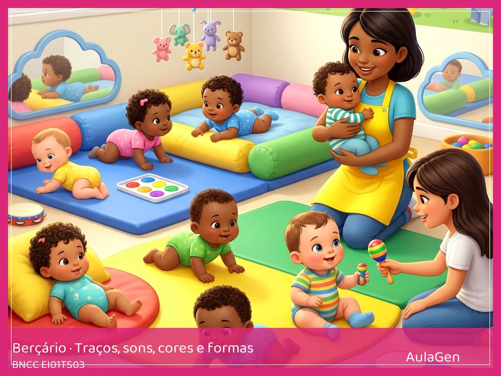 Plano de aula de Traços, sons, cores e formas para Berçário — Sons da natureza (BNCC EI01TS03) | AulaGen