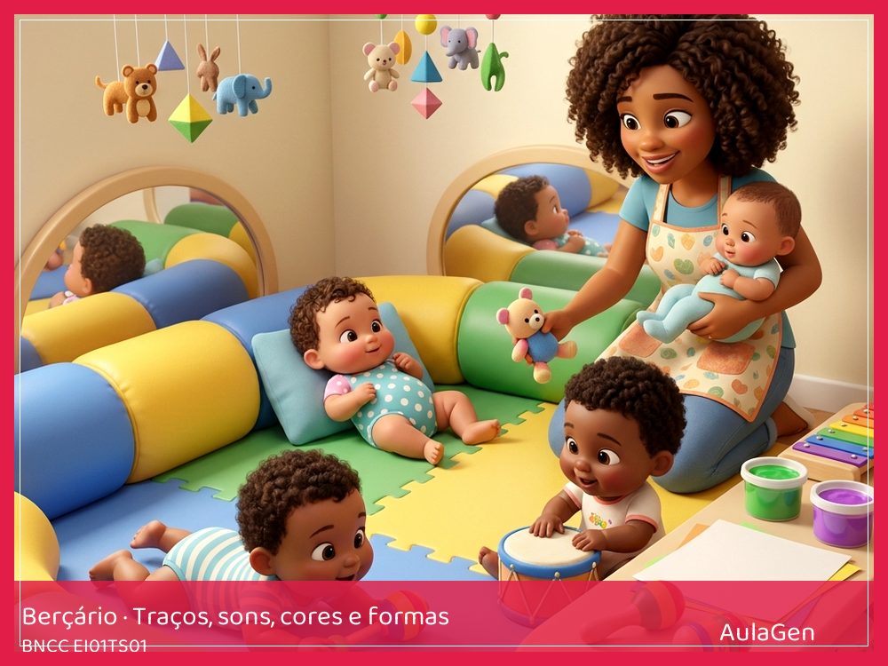 Plano de aula de Traços, sons, cores e formas para Berçário — Tambor de colo (BNCC EI01TS01) | AulaGen