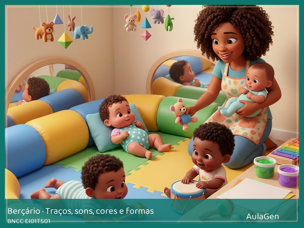 Plano de aula de Traços, sons, cores e formas para Berçário — Tambor de mãos pequenas (BNCC EI01TS01) | AulaGen