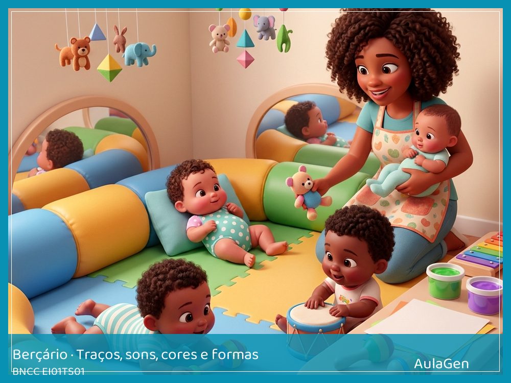 Plano de aula de Traços, sons, cores e formas para Berçário — Tambor no colo (BNCC EI01TS01) | AulaGen