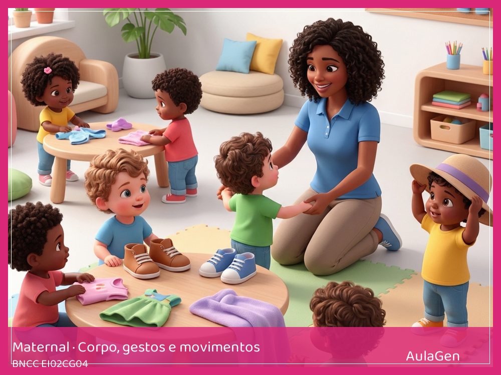 Plano de aula de Corpo, gestos e movimentos para Maternal — Abre, veste e fecha (BNCC EI02CG04) | AulaGen