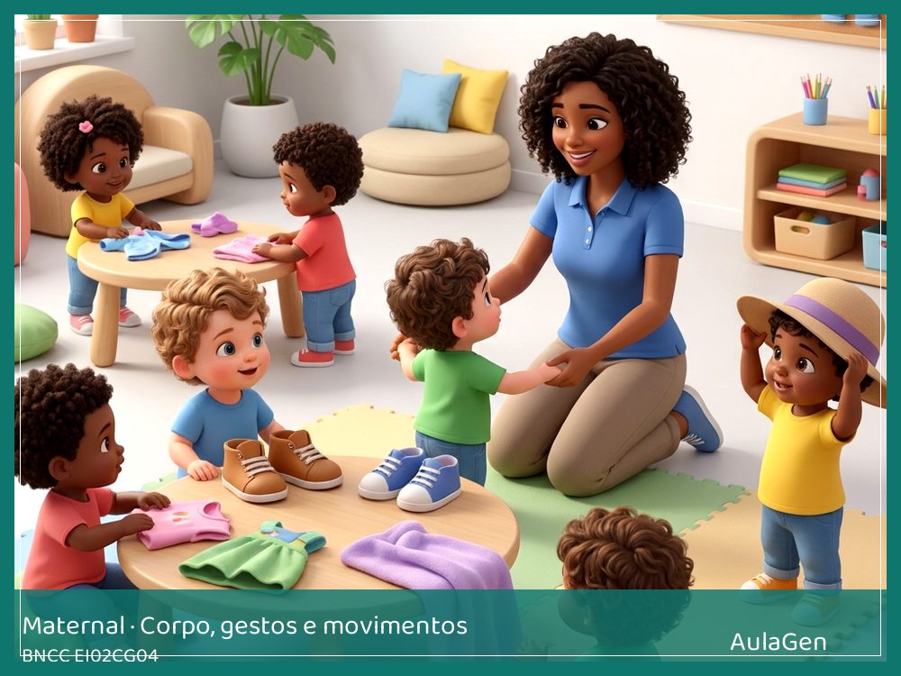 Plano de aula de Corpo, gestos e movimentos para Maternal — Bonecos se vestem (BNCC EI02CG04) | AulaGen