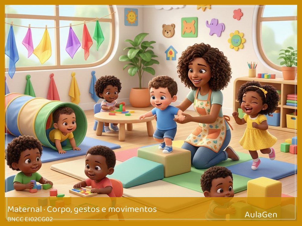 Plano de aula de Corpo, gestos e movimentos para Maternal — Corre-curto até o abraço (BNCC EI02CG02) | AulaGen