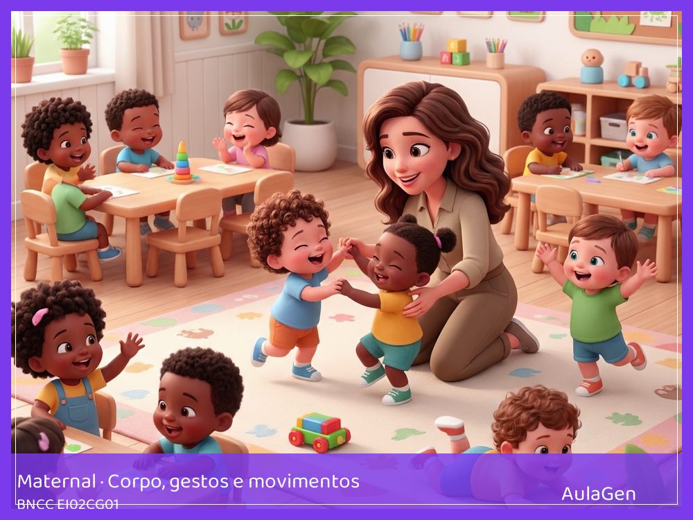 Plano de aula de Corpo, gestos e movimentos para Maternal — Mãos que cuidam (BNCC EI02CG01) | AulaGen
