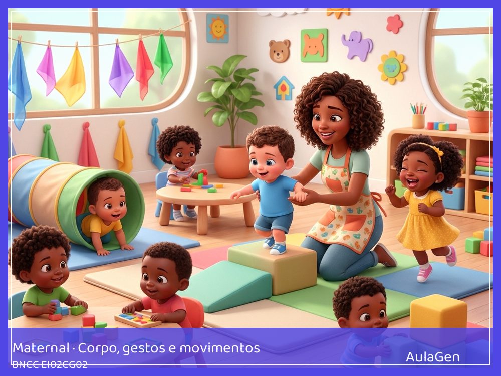 Plano de aula de Corpo, gestos e movimentos para Maternal — Passos pelo caminho macio (BNCC EI02CG02) | AulaGen