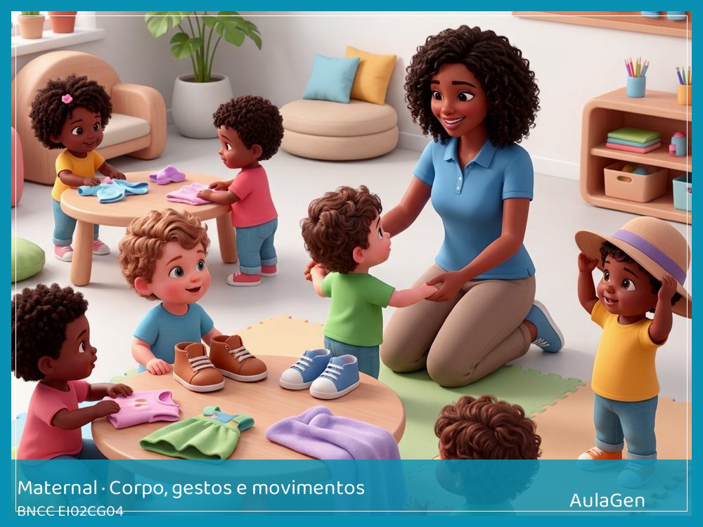 Plano de aula de Corpo, gestos e movimentos para Maternal — Vestindo bonecos com cuidado (BNCC EI02CG04) | AulaGen