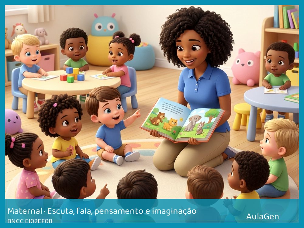 Plano de aula de Escuta, fala, pensamento e imaginação para Maternal — A bolsa da história (BNCC EI02EF08) | AulaGen