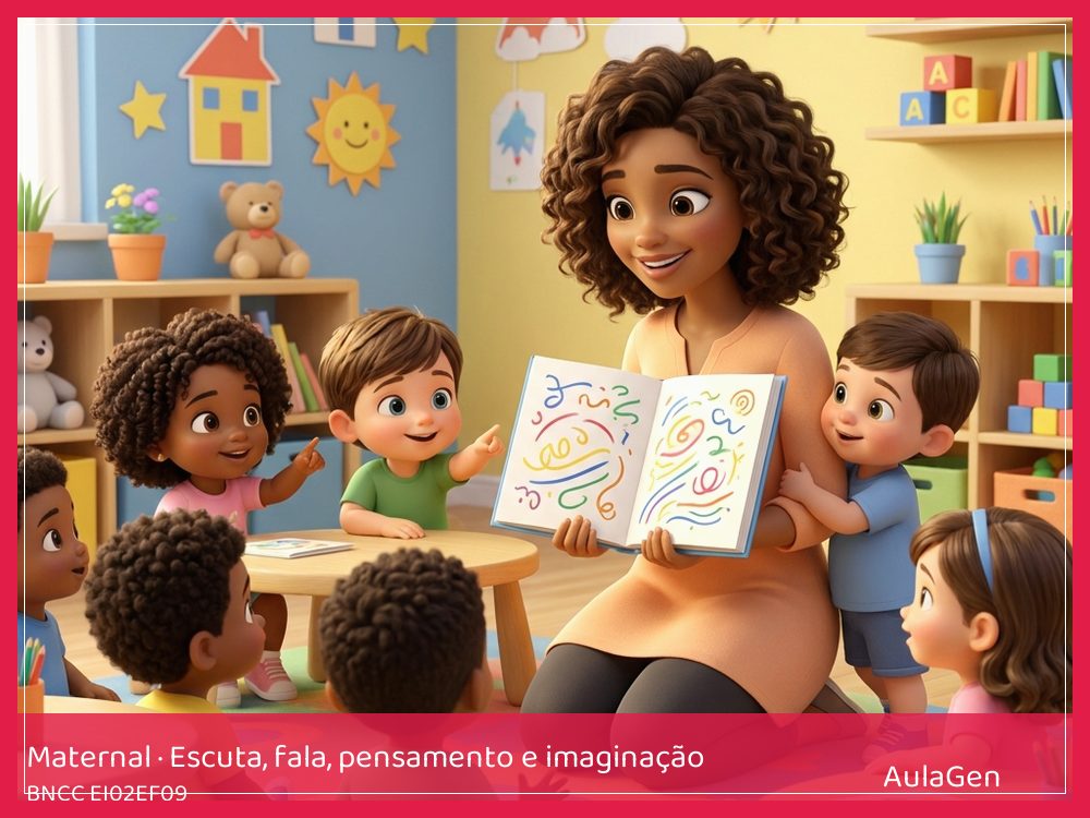 Plano de aula de Escuta, fala, pensamento e imaginação para Maternal — Bilhetes rabiscados que viajam (BNCC EI02EF09) | AulaGen