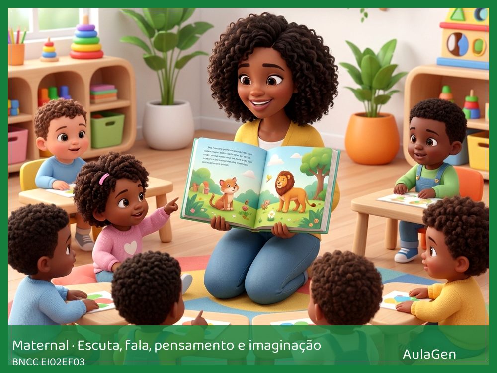 Plano de aula de Escuta, fala, pensamento e imaginação para Maternal — Detetives da ilustração (BNCC EI02EF03) | AulaGen