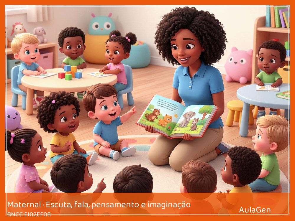 Plano de aula de Escuta, fala, pensamento e imaginação para Maternal — Escuta de história com objeto (BNCC EI02EF08) | AulaGen