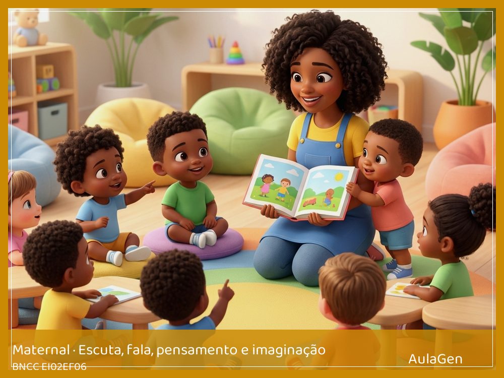 Plano de aula de Escuta, fala, pensamento e imaginação para Maternal — Figuras contam a história (BNCC EI02EF06) | AulaGen