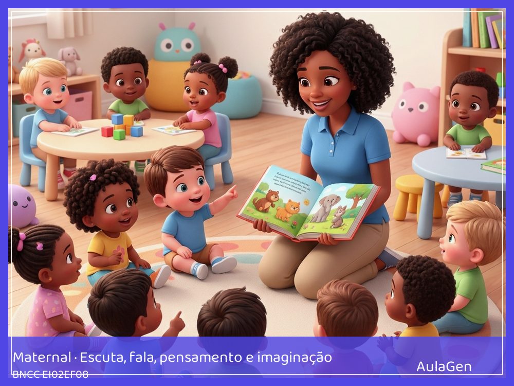 Plano de aula de Escuta, fala, pensamento e imaginação para Maternal — História com objetos (BNCC EI02EF08) | AulaGen