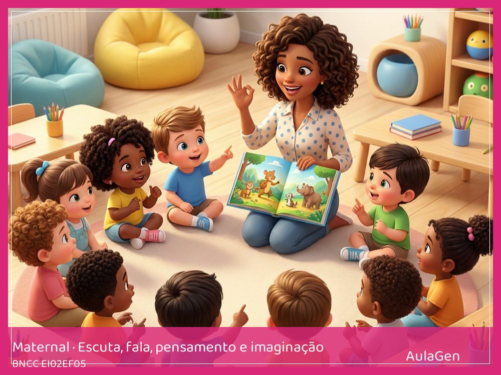 Plano de aula de Escuta, fala, pensamento e imaginação para Maternal — O que aconteceu no lanche? (BNCC EI02EF05) | AulaGen
