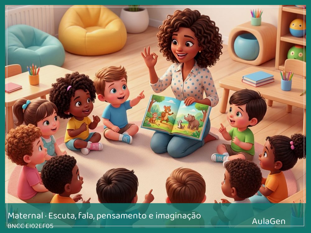 Plano de aula de Escuta, fala, pensamento e imaginação para Maternal — O que fiz no parque? (BNCC EI02EF05) | AulaGen