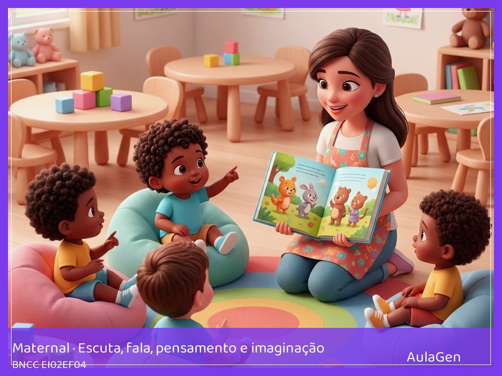 Plano de aula de Escuta, fala, pensamento e imaginação para Maternal — Pergunta que chama resposta (BNCC EI02EF04) | AulaGen