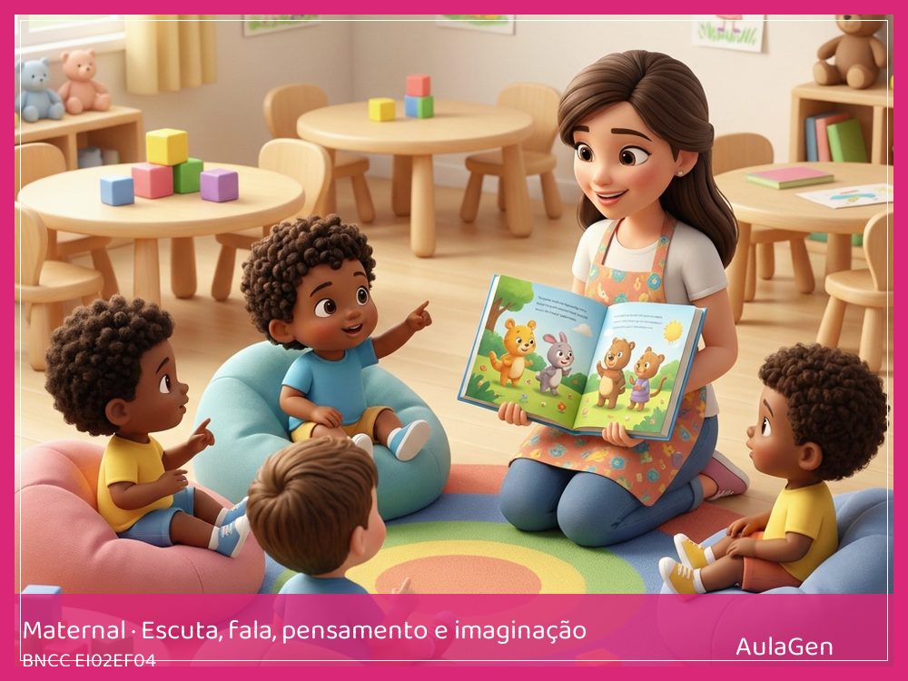 Plano de aula de Escuta, fala, pensamento e imaginação para Maternal — Sacola das perguntas simples (BNCC EI02EF04) | AulaGen